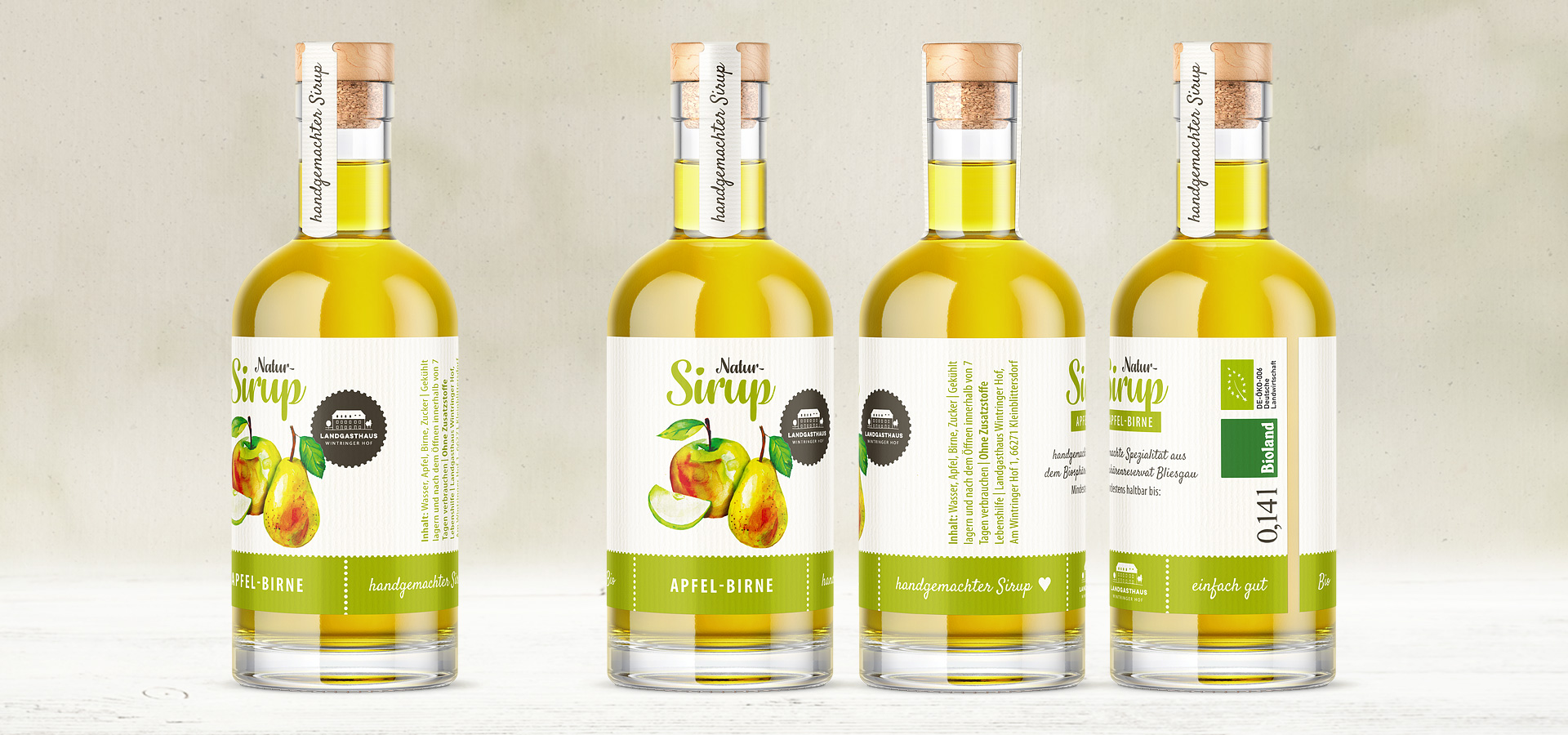 Etikettendesign Bio Natur Sirup für den Wintringer Hof