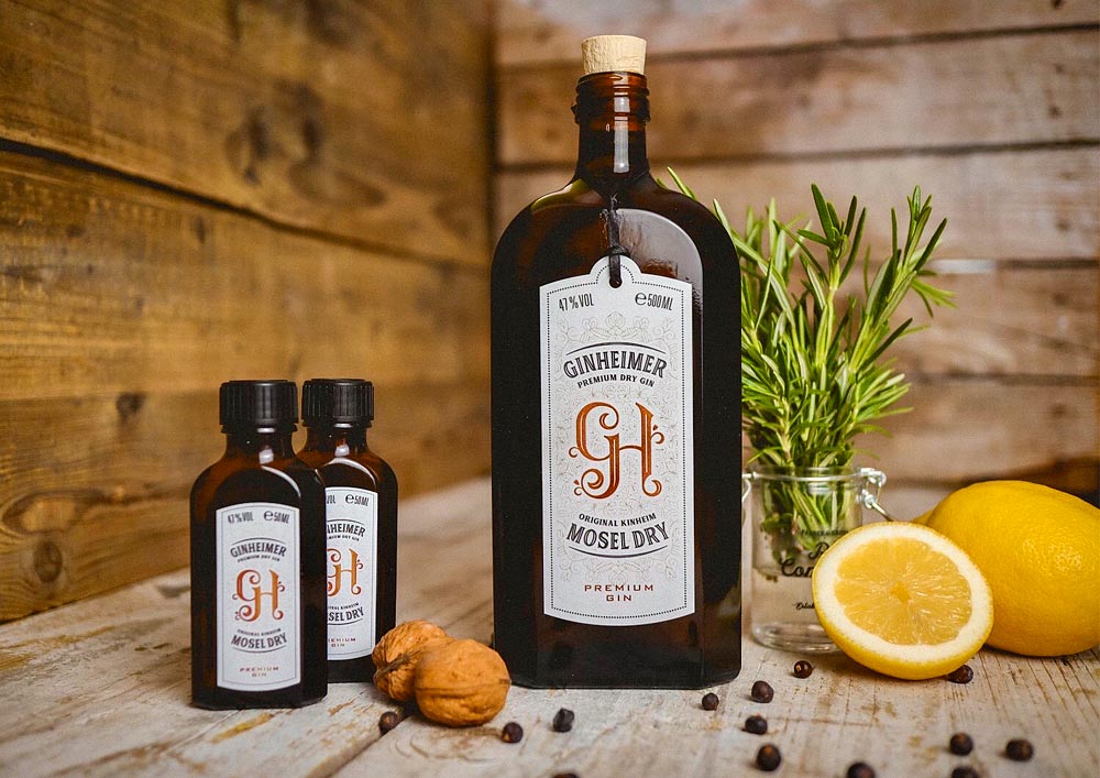 Corporate-Design, Logodesign und Etikettendesign fü Ginheimer Premium Gin aus Kinheim an der Mosel