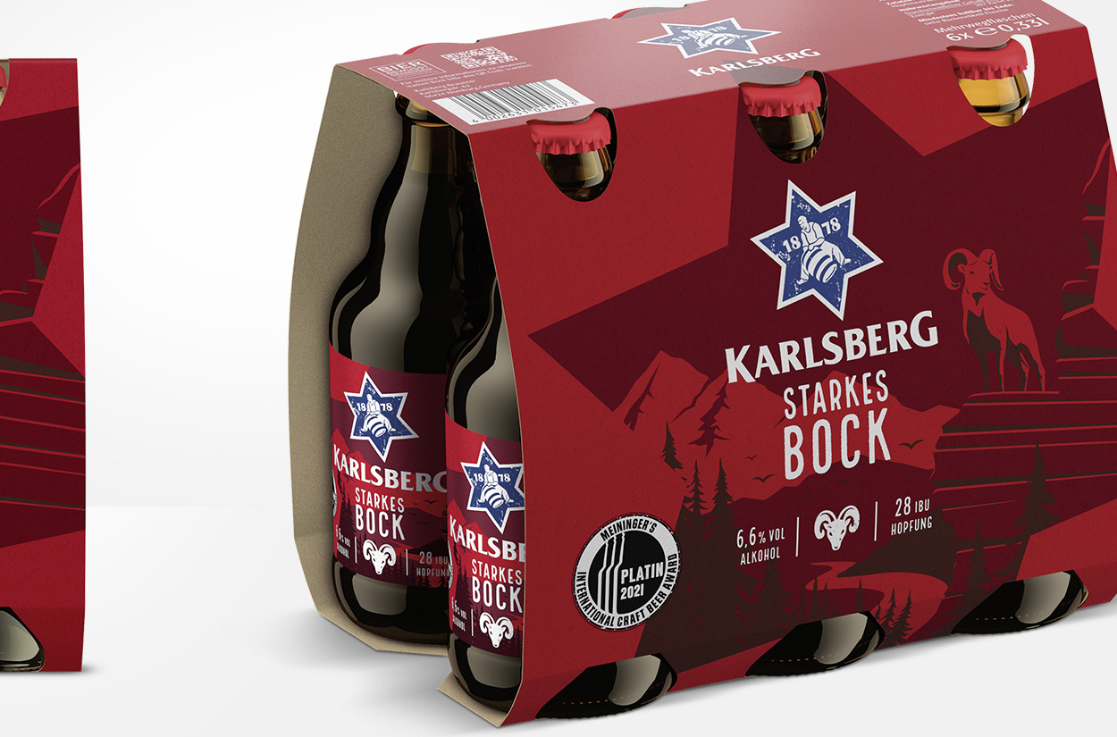 Designrelaunch Karlsberg Starkes Bock Bier 6 Pack für die Karlsberg Brauerei.