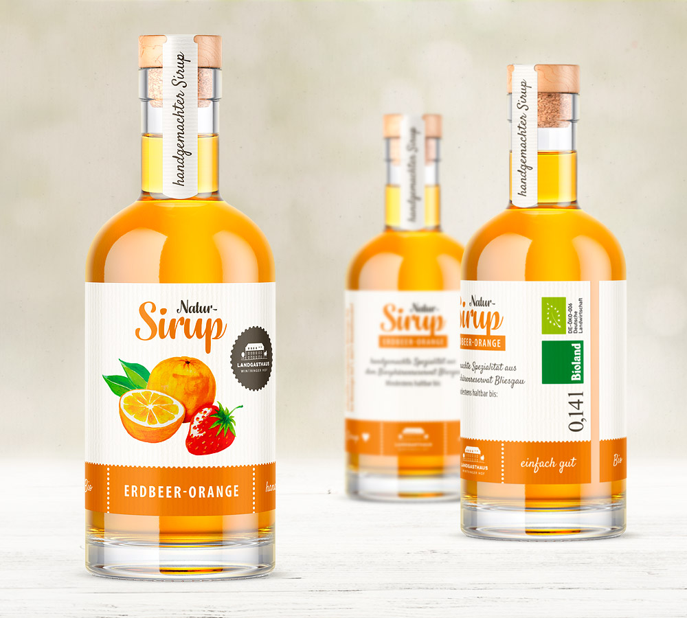 Etikettendesign Bio Sirup Apfel-Orange Landgasthaus Wintringer Hof