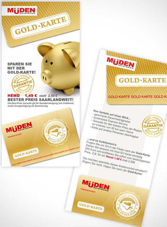 Müden Reinigung Design Goldkarte Werbeflyer