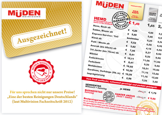 Müden Reinigung Design Preisliste