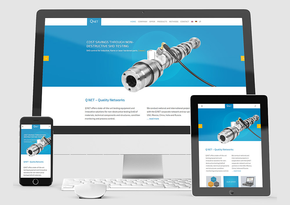 Webdesign Q Net Engineering GmbH, Gestaltung und Entwicklung der neuen Webseite, Einrichtung der mehrsprachigen Homepage in Wordpress