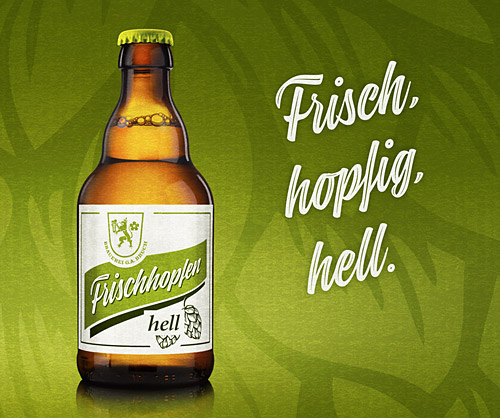 Bier Etiketten Design Frischhopfen hell, Bruch Brauerei
